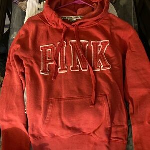 PINK Victoria's Secret Red Pullover Hoodie with Embroidered Logo